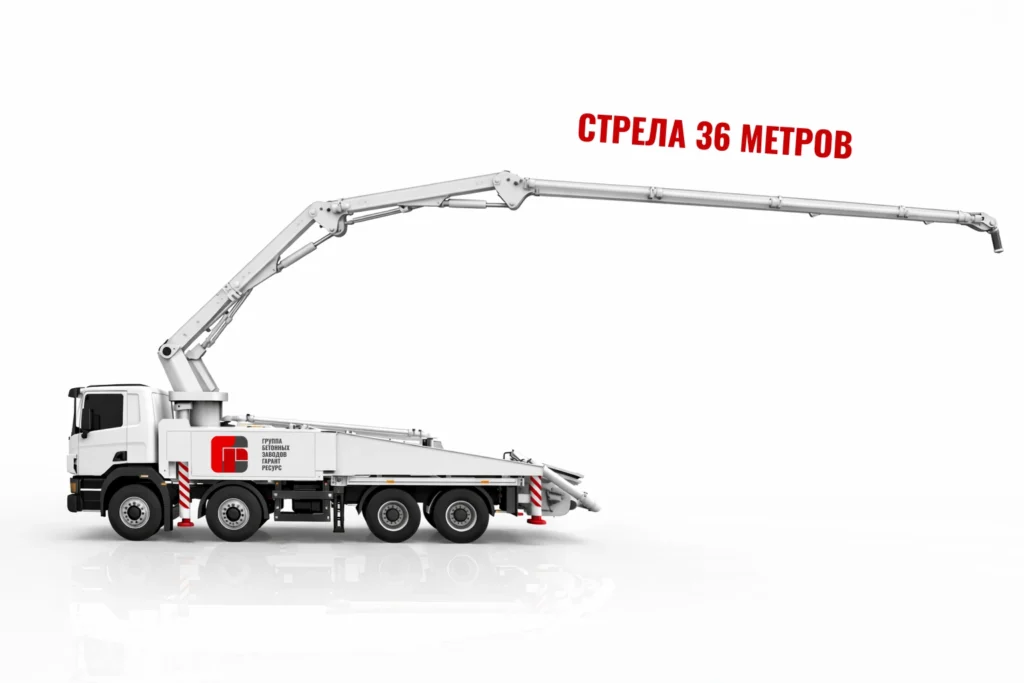 Автобетононасос со стрелой 36 м для подачи бетона на монолитные работы в Егорьевске